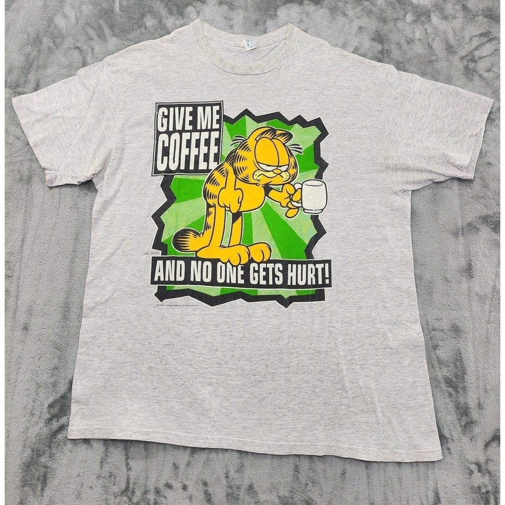 Vintage 1978 Garfield Tee Mens XL Gray Coffee Humor Jim Davis Sun Sportswear